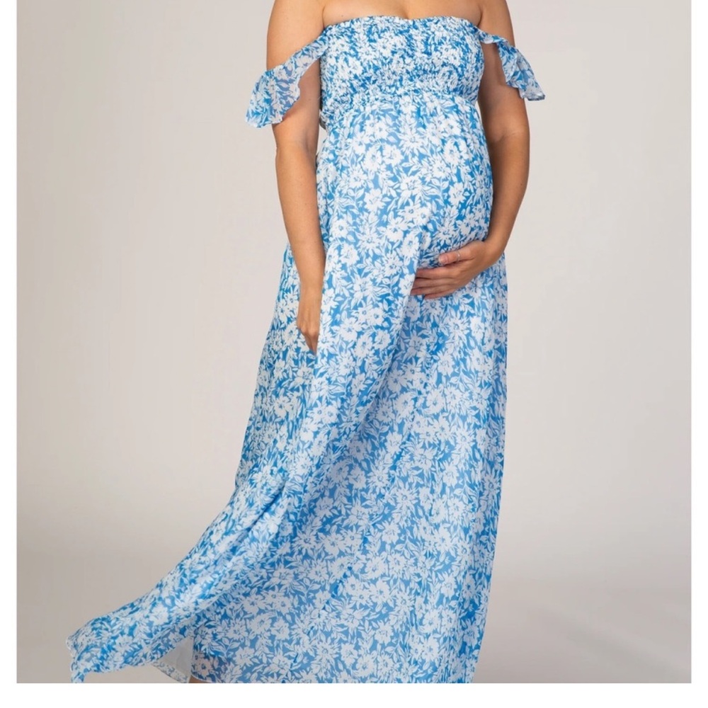 Maternity Blue Floral Maxi Dress